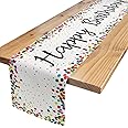 Letjolt Happy Birthday Table Runner 12x72 Inches Polka Dots Birthday Table Decoration Birthday Sign, White
