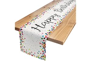 Letjolt Happy Birthday Table Runner 72 Inches Birthday Centerpieces for Tables Birth Day Party Sign Polka Dots Table Decoration, White