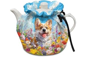 Xoenoiee Cute Corgi Vibrant Flowers Print Tea Cozy Teapot Cover Thermal Insulation Tea Pot Cosy Teapot Cover Home Kitchen Table Tea Pot Cover Teapot Cozy Warmer