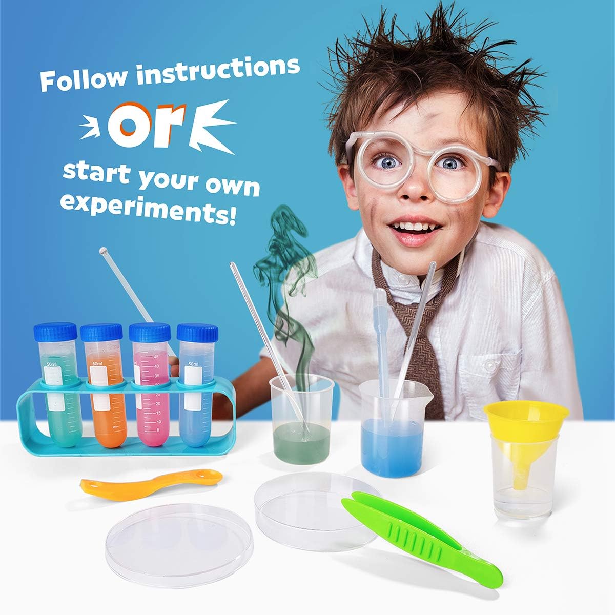 D-FantiX Kids Science Experiment Kit with Lab Coat, 36Pcs Pretend Play Science Kit with Goggles Spoons Toy Laboratory Set Role Play Scientist Costume STEM Toys Gift for Toddlers Age 3 4 5 6 7 8 9 10: Toys & Games