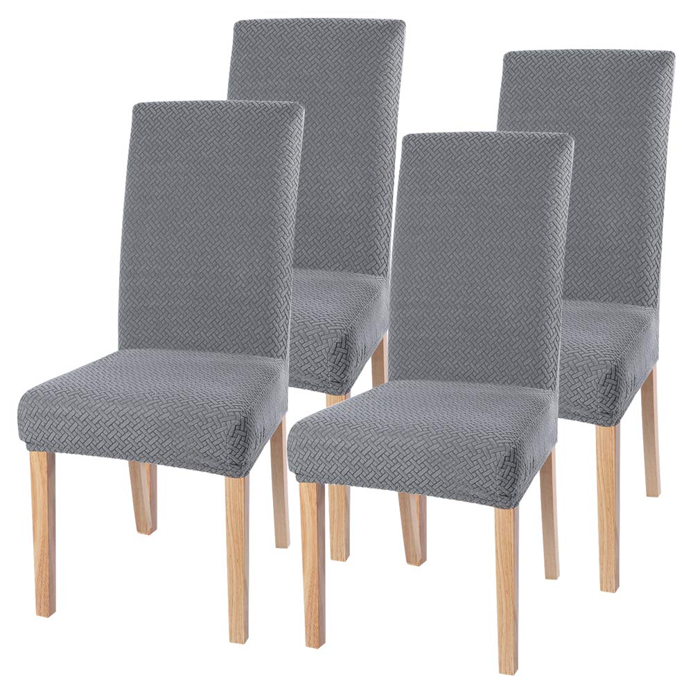 SearchI Dining Room Chair Covers Set of 4 Stretch Parsons Chair Slipcovers Super Fit Spandex Removable Washable Kitchen Chair Protector Cover for Dining Room Hotel(Silver Gray+Knitting)