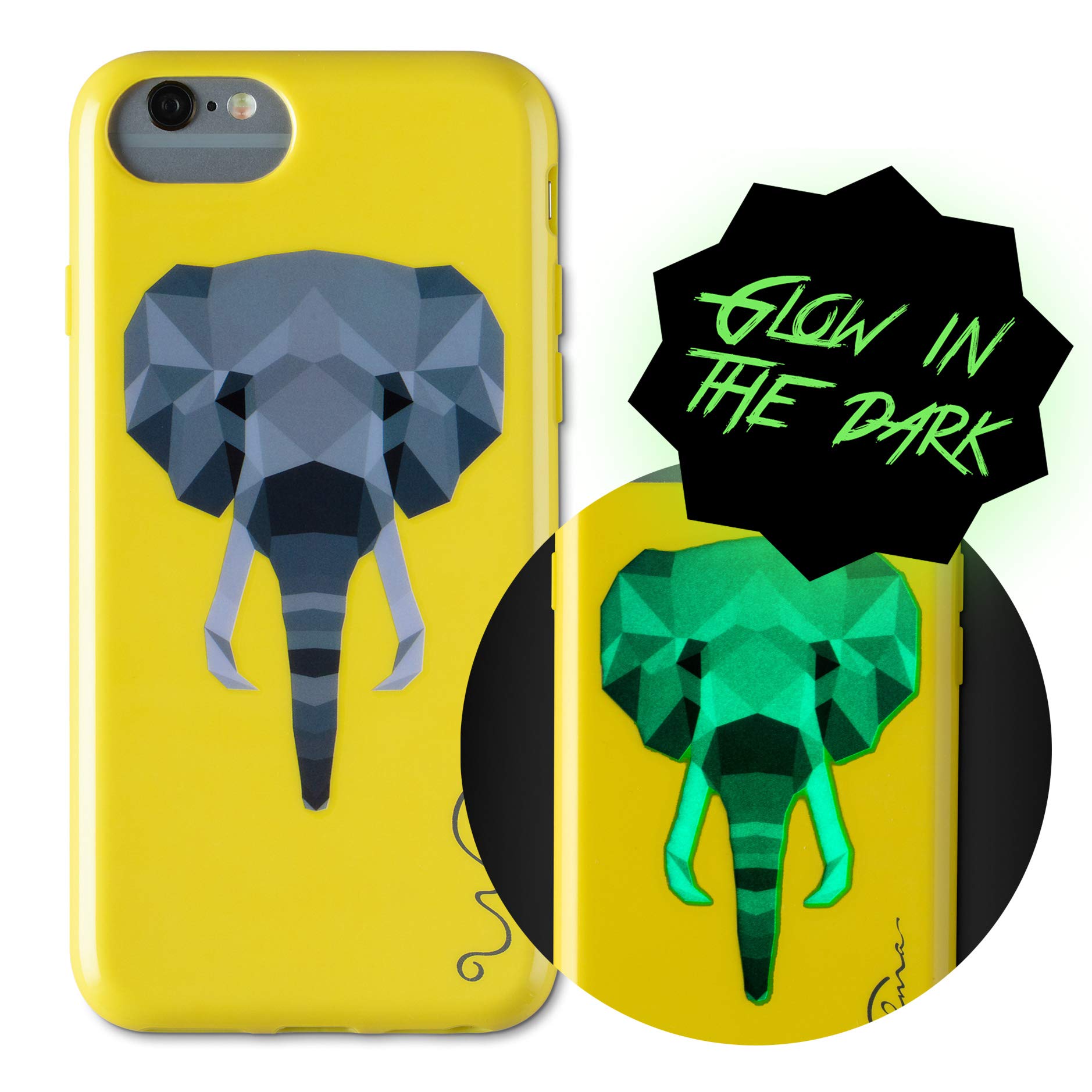 Wilma iPhone 6/7/8 Case, Elefant [Glow In The Dark] Slim Case Soft Plastic Protective Phone Cover Case for iPhone 6/7/8 - Yellow