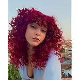 ANNISOUL Red Curly Wigs for Black Women Long Curly Afro Wig with Bangs for Women Big Bouncy Fluffy Synthetic Fiber Glueless Hair for Cosplay and Daily