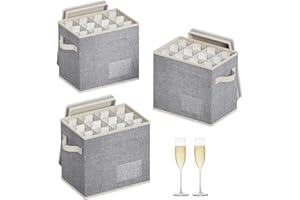 Lifewit 3 Pcs Champagne Flute Storage Box with Dividers, Stackable Cationic Hard Shell Stemware Containers with 12 Cells, Fol