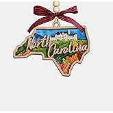 Moonlit93 North Carolina State Christmas Wooden Ornament - 2-Layer Laser-Cut Wooden Keepsake - Rustic Holiday Decor & Ideal Travel Gift for Women Men Family & Friends - North Carolina Locals Gift