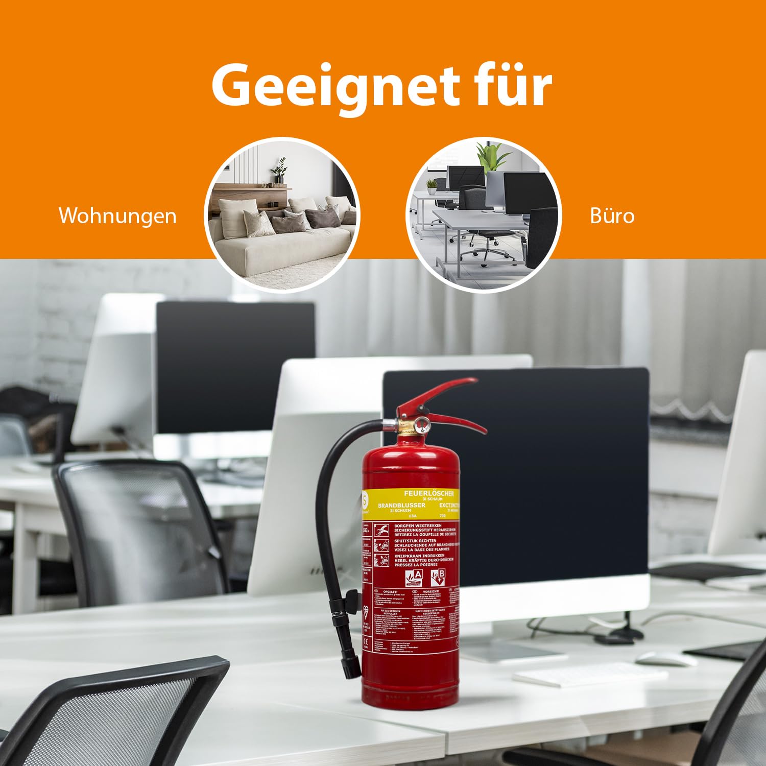Smartwares FEX-15230 (SB3.4) Schaum Feuerlöscher 3L Klasse AB Stahl mit Halterung und Druckregler, DIN EN3 konform 5