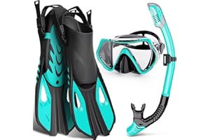 WONDSY Mask Fin Snorkel Set, Snorkeling Gear for Adults with Panoramic View Mask, Dry Top Snorkel, Adjustable Swim Fins and Travel Bag, Man Woman Snorkel Gear for Swimming Snorkeling Diving