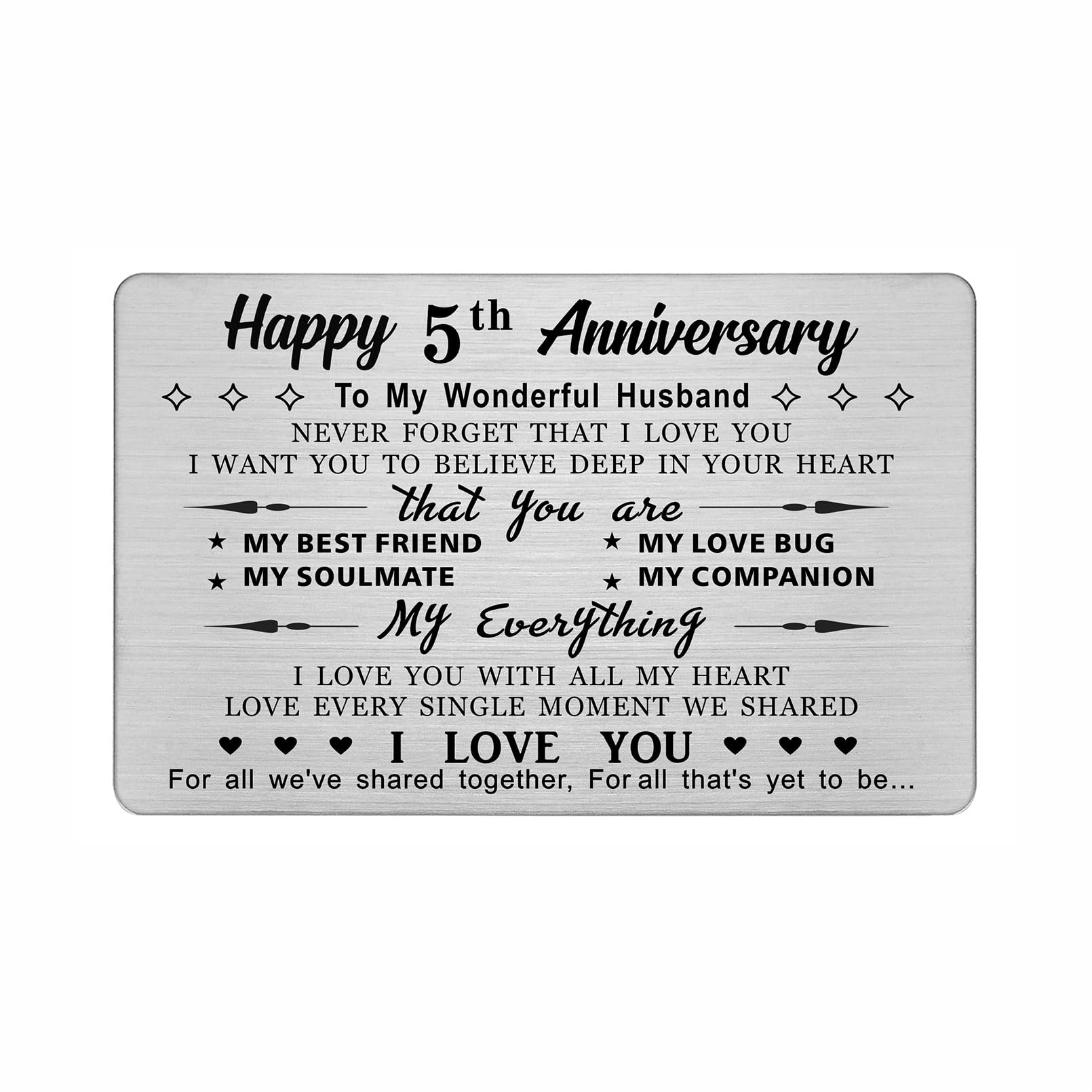 DEGASKEN 5th Wedding Anniversary Card Husband Him, I Love You With All My Heart, 5 Year Metal Keepsake Gifts for Men
