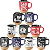 Teenyyou 10 Pcs Nurse Appreciation Gifts Bulk 12 oz Nurse Coffee Mugs Inspirational Ceramic Cup with Lid and Cork Base Thank You Gifts for Women Men RN Assistant(Vibrant Color,Warm Style)