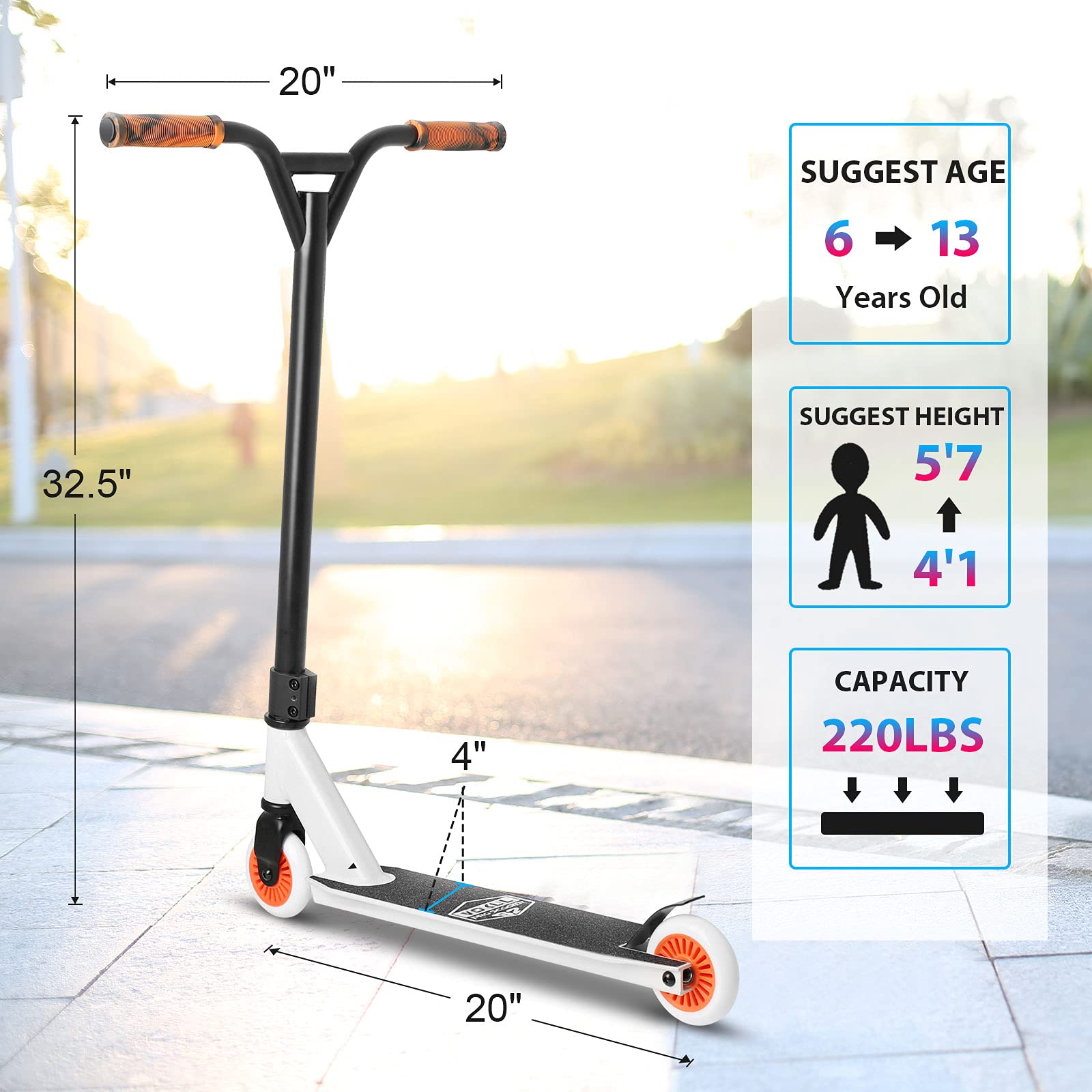 VOKUL Pro Trick Scooter for Teens & Kids 6 Years Up - Stylish Best Entry Level Stunt Freestyle Scooter with Stable Performance for Boys,Girls(Black/Orange)