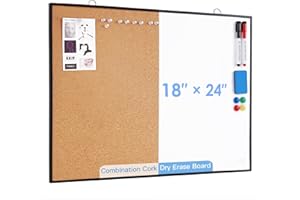 ARCOBIS Dry Erase Cork Board Combo, Magnetic 24"X18" Bulletin Vision Board for Wall, Double-Sided Combination Whiteboard for Home Office, School, Black Frame