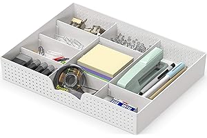 Simple Houseware Drawer Organizer Tray with 9 Adjustable Compartments, White