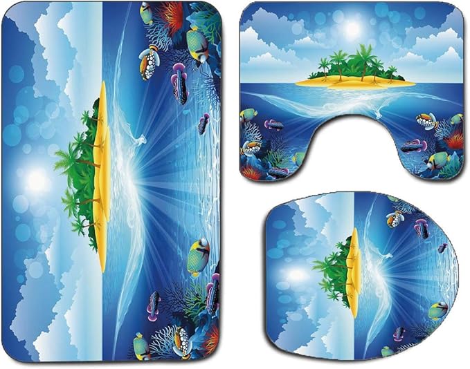 Alfombra de baño antideslizante de 3 piezas Juego de tapa de asiento de
