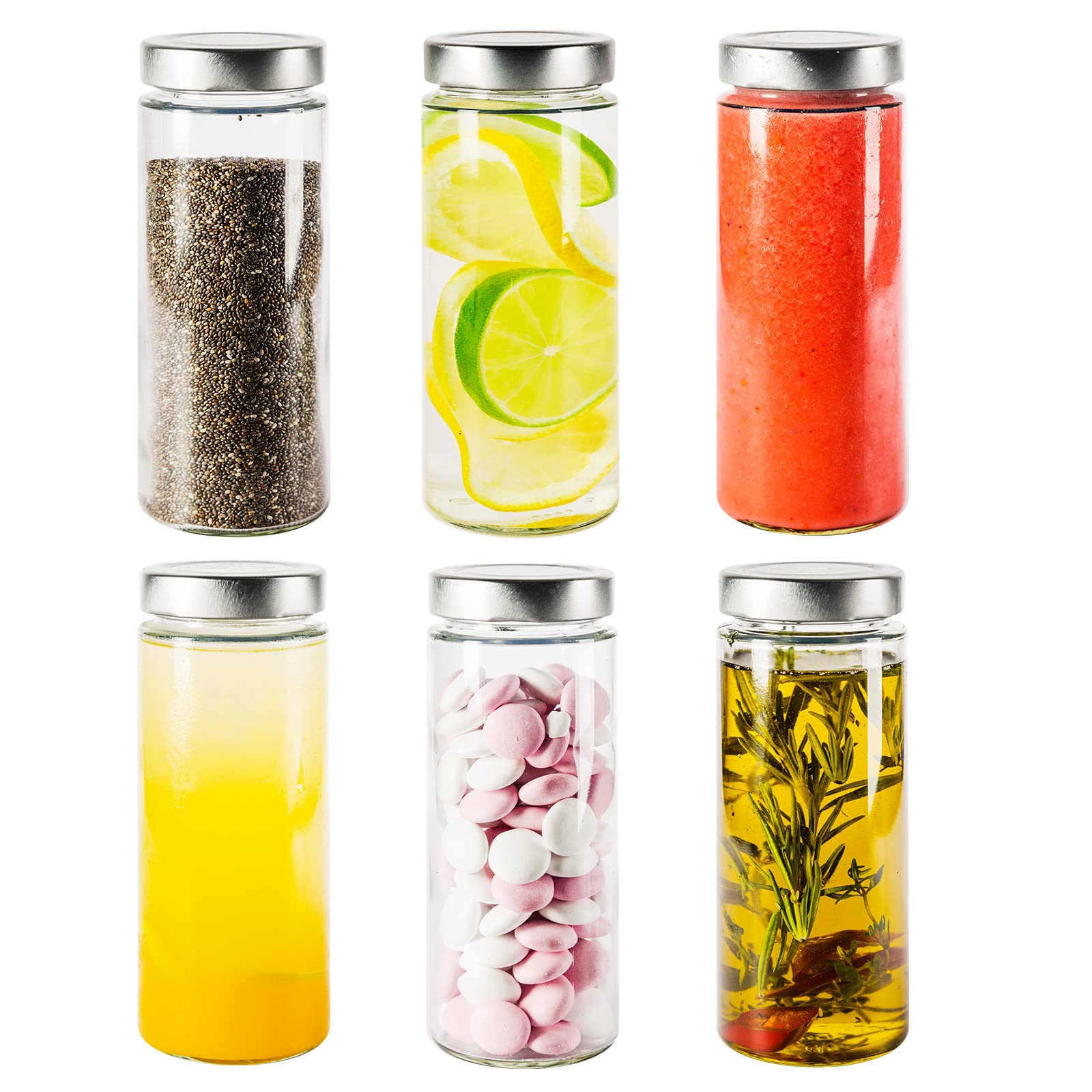 PUREGANIC® Smoothie Jars Set of 6 380 ml Screw Jars with Lids, Diameter 58 mm Lid, Smoothie Bottle, with Lid, Made in Germany