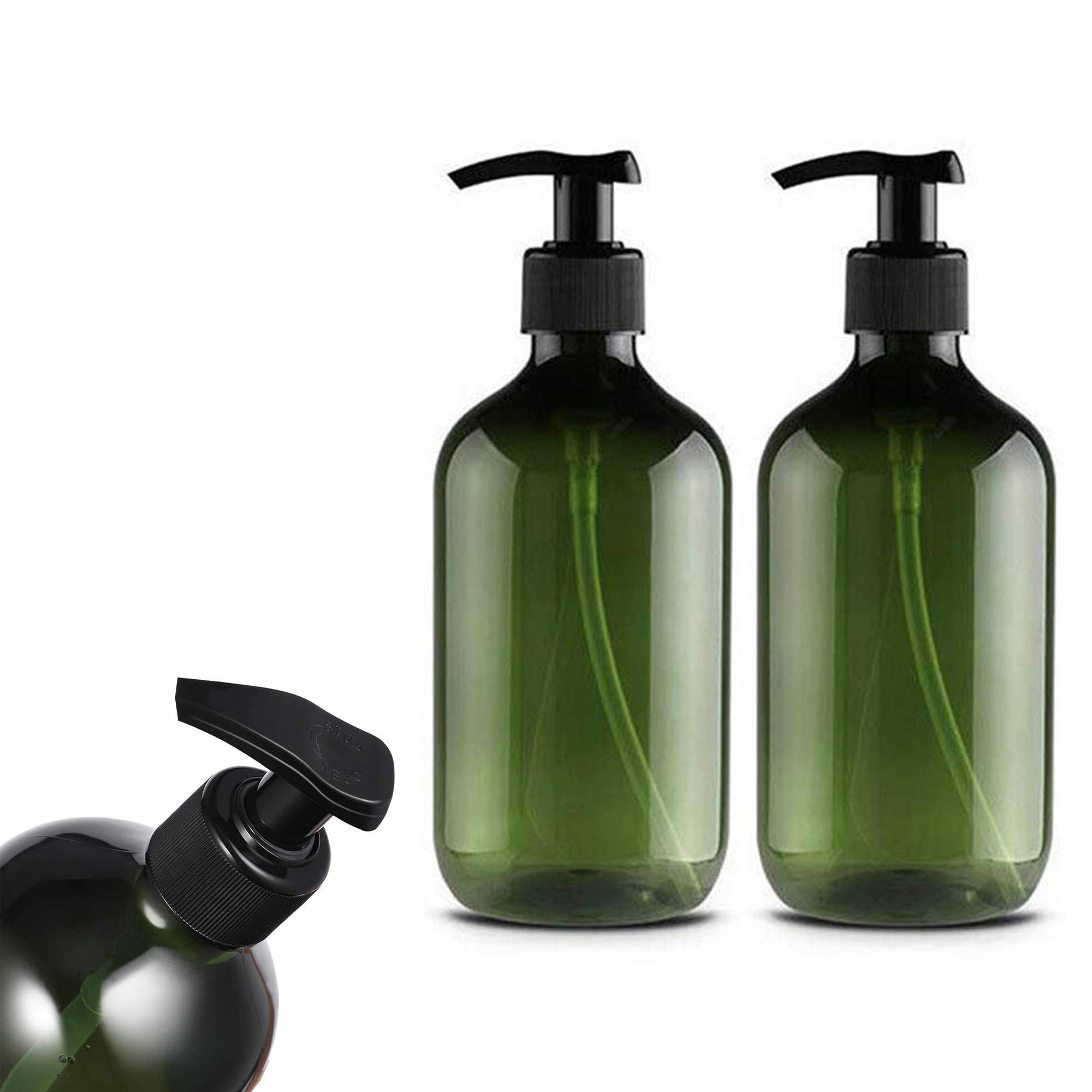 Schneespitze 2 pieces Plastic Empty Pump Bottle,Green Lotion Bottles,Pump Bottles Lotion Pump Dispenser for Lotion, Hand Soap, Shower Gel, Etc (Made of plastic)