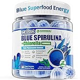 Organic Blue Spirulina Gummies, High Phycocyanin from Nutrient-Rich Blue-Green Algae for Antioxidants, Cellular Energy & Cleanse, Superfood w/Chlorella, CoQ10 & VC,Taurine,Green Tea, Sugar Free, 60 Ct
