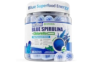 NEXTDIA Organic Blue Spirulina Gummies, High Phycocyanin from Nutrient-Rich Blue-Green Algae for Antioxidants, Cellular Energy & Cleanse, Superfood w/Chlorella, CoQ10 & VC,Taurine,Green Tea, Sugar Free, 60 Ct
