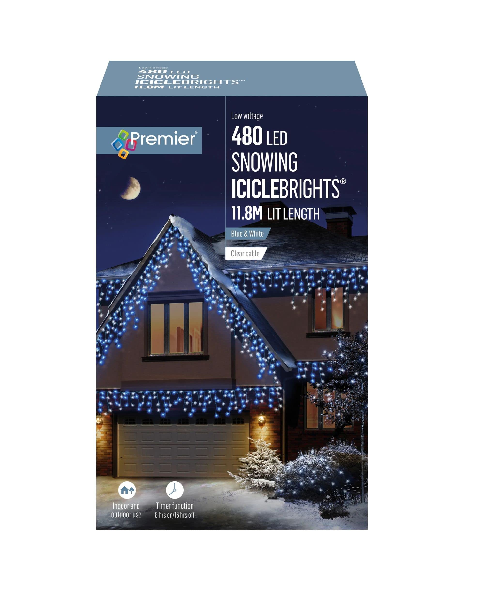 Premier Decorations - 480 Multi Action Snowing Icicles LED Lights with Timer - Blue & White not assigned,JNS_468480