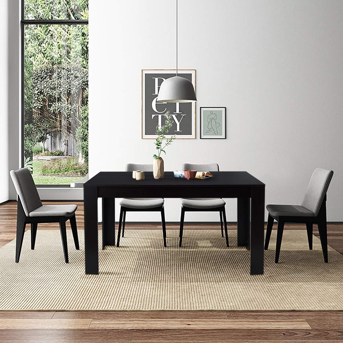 Giantex Wood Dining Table Rectangular Kitchen Table Modern Home Furniture 63" Lx31.5 Wx30 H (Black) - Tables