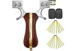 Obert Professional Slingshots for Hunting with 10 Flat Slingshot Bands with 1 Slingshot Bag Stainless Steel Slingshot Wooden Handle Sling Shot with Spirit Level for Adults