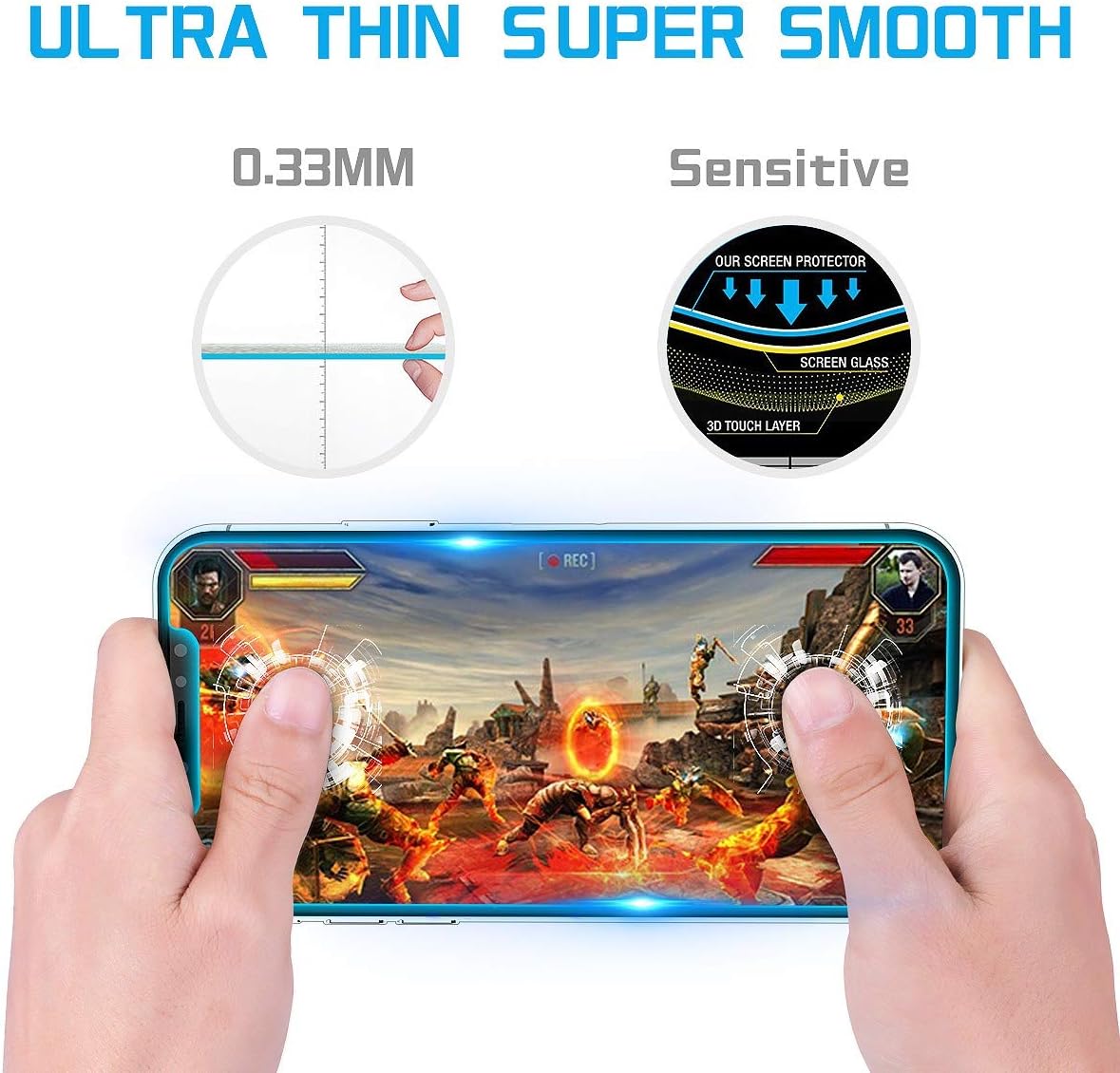 MANTO Screen Protector for iPhone 11 Pro and iPhone Xs X 5.8-Inch Tempered Glass Clear 3-Pack, Shatter-Proof, Bubble Free, 3D-Touch, Case-Friendly, Easy-Install