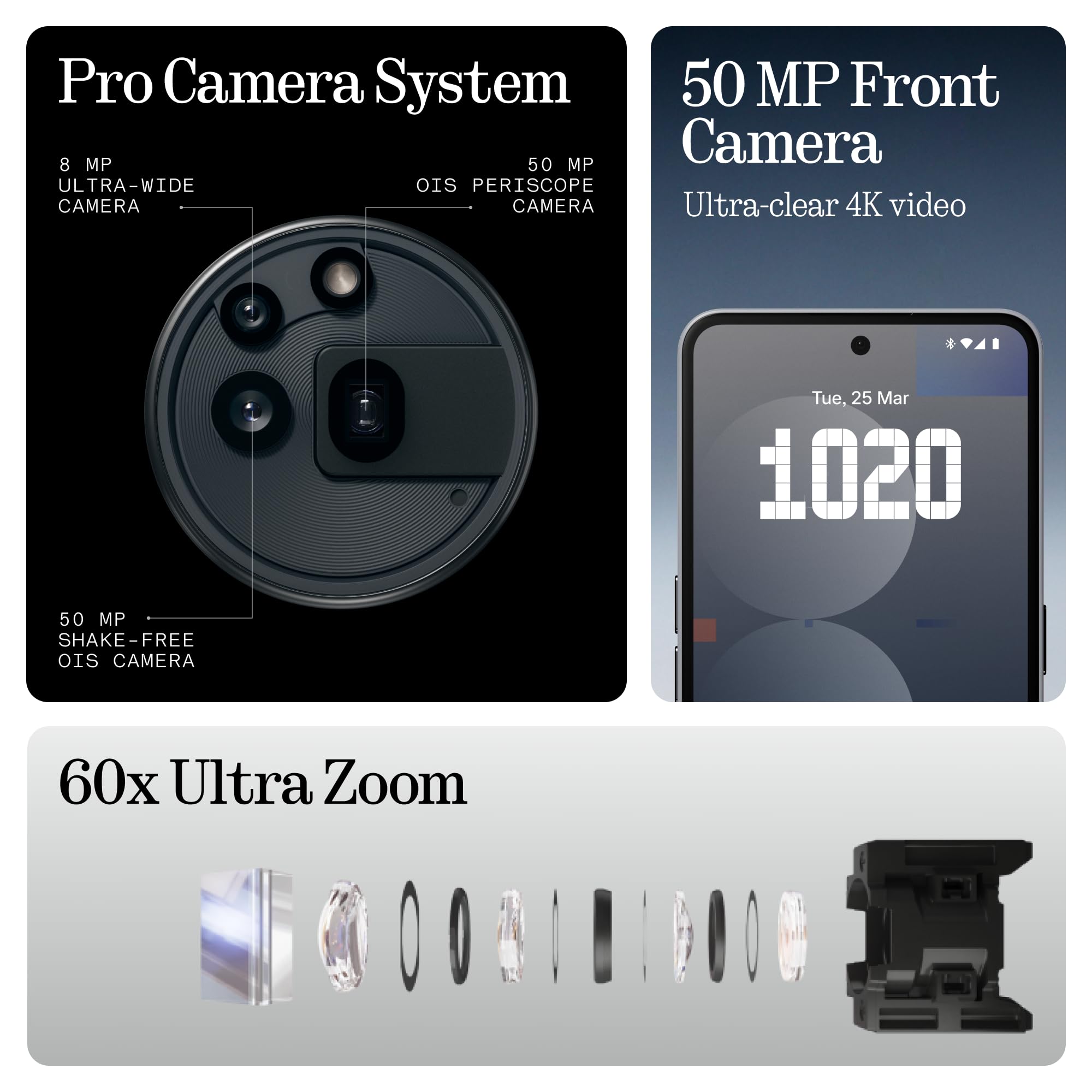 Nothing Phone (3a) Pro 256 GB – Smartphone 5G Android Libre Con eSim, 12 GB RAM, Cámara periscópica OIS de 50MP, Ultra Zoom 60x, Carga rápida a 50W y Pantalla AMOLED FHD+ 120 Hz de 6,77