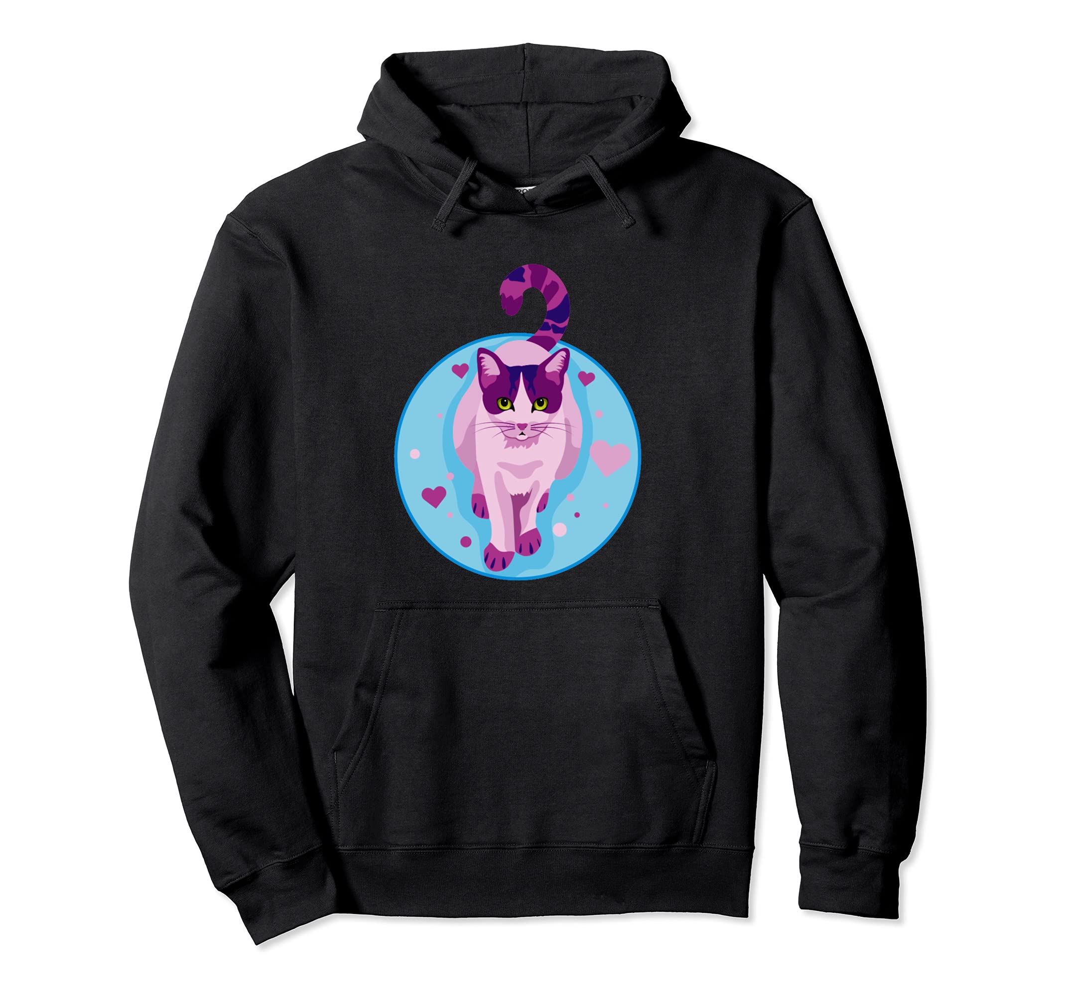 CUTE Purple & Pink Cat With Hearts Design Apparel Pullover Hoodie
