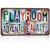 CHCdecor Vintage Play Room Adventure Awaits Wall Decor License Plate Metal Sign Tin Signs,12x6 inch Aluminum