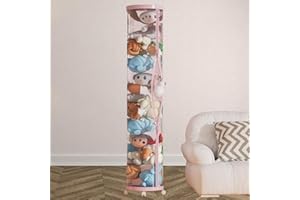 Stuff Animal Organizer,Stuffed Zoo Storage, Stuffed Animal Storage TubePET Transparent Bucket with Zipper for Kids Toy Organi