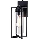 VAXCEL Kilbourne 13 in. H 1-Light Textured Black Dusk to Dawn Sensor Outdoor Wall Sconce, Durable Steel, Clear Glass Shade, L