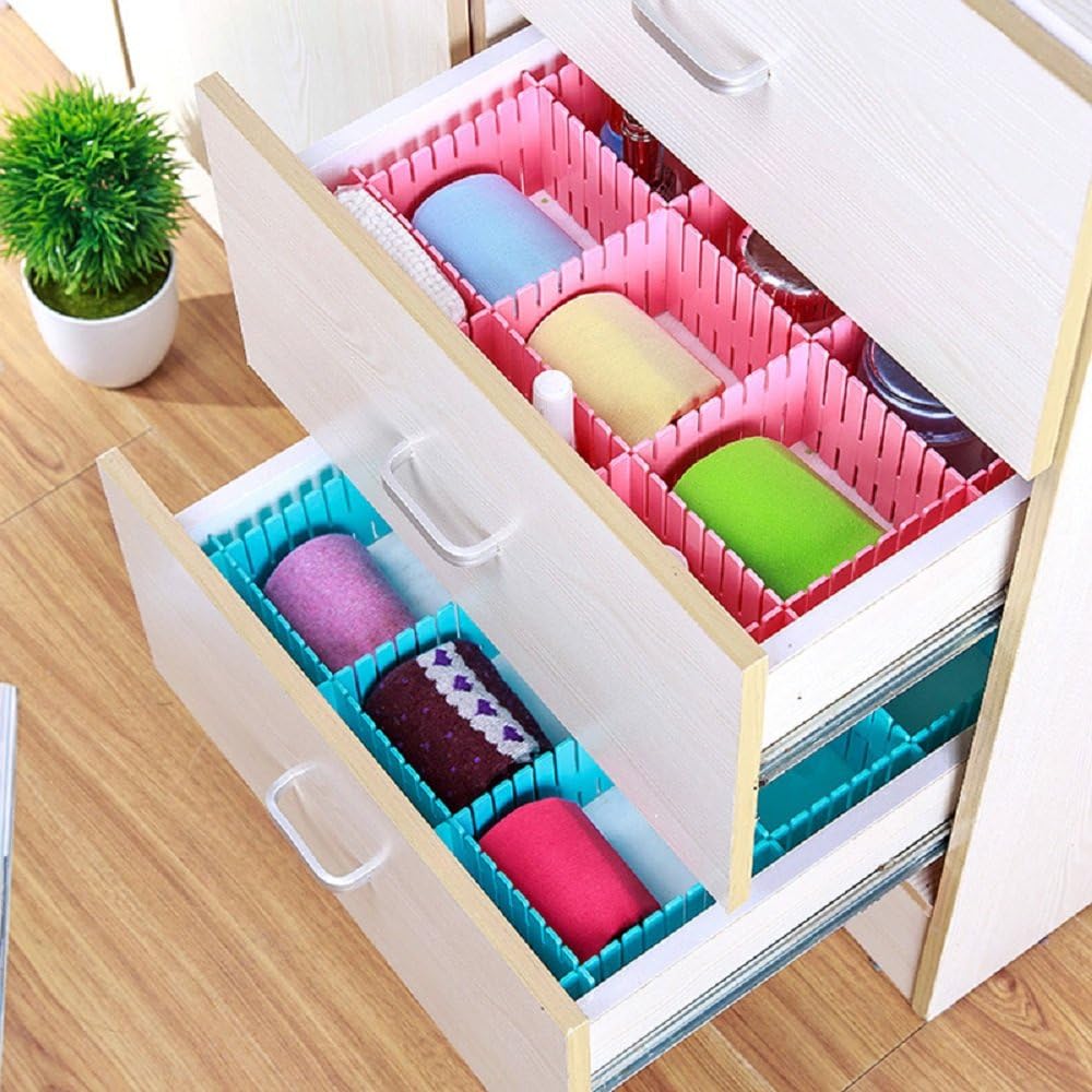 VelKro Adjustable & Interlocking Plastic Closet Drawer Dividers Organizers, 43.5 X 5cm, 7 Strips