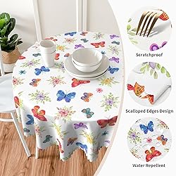 MAST DOO Round Tablecloth 60 Inch, Butterfly Floral