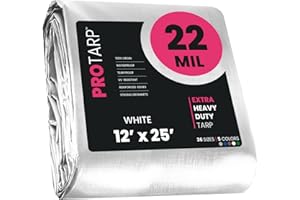 PROTARP Extreme Heavy Duty 22 Mil Tarp Cover, Waterproof, UV Resistant, Rip and Tear Proof, Poly Tarpaulin with Reinforced Edges for Roof, Camping, Patio, Pool, Boat. (White 12′ X 25′)
