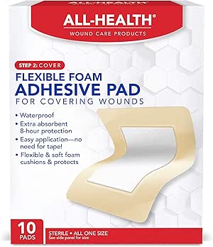 Amazon Com All Health Flexible Foam Adhesive Pad 10 Pads 3 5 In X 4 5 In 8 Hour Protection Waterproof Bandage For Covering Wounds Health Personal Care
