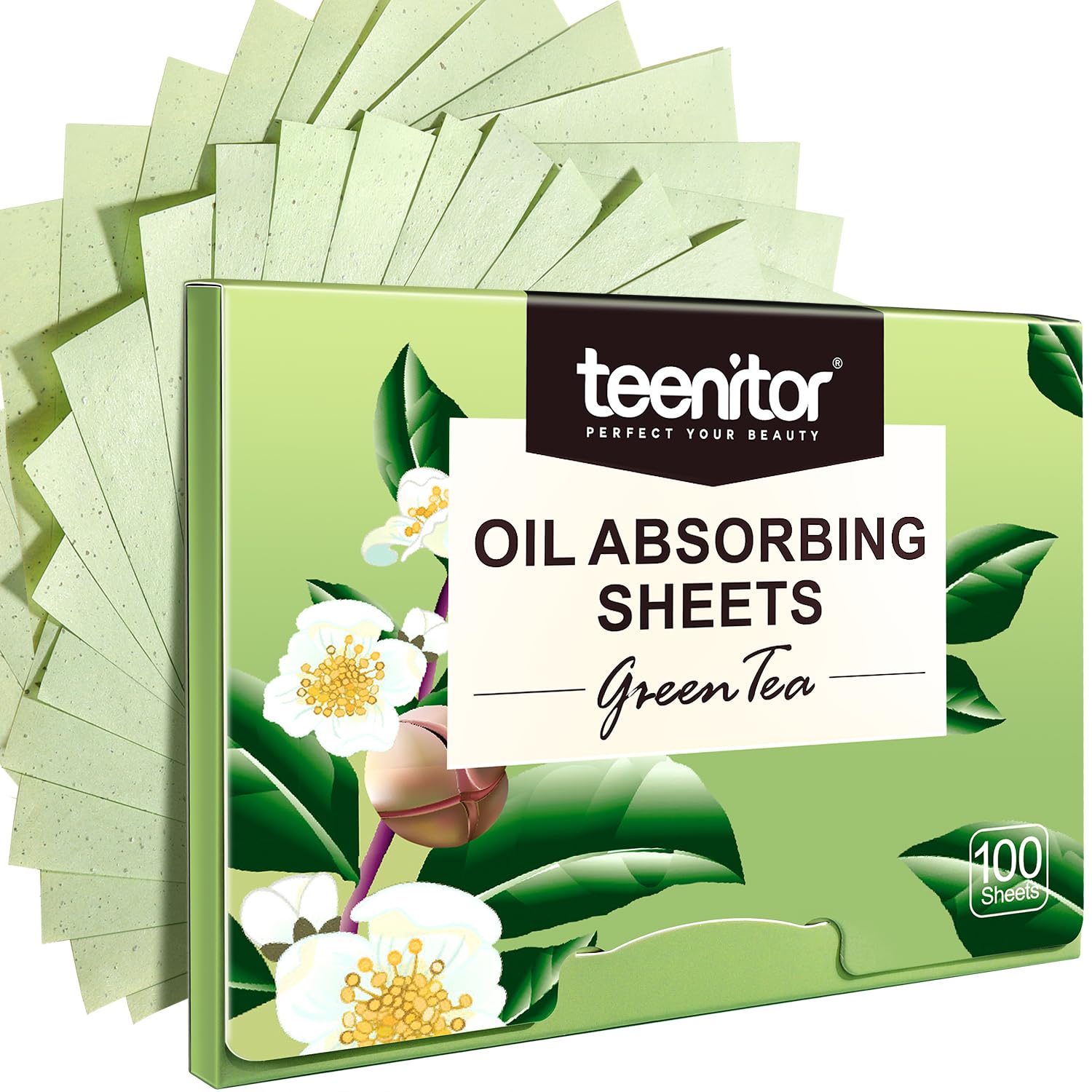 Photo 1 of Teenitor Oil Blotting Sheets for Face, 100 Sheets Green Tea Oil Absorbing Tissues Paper, Large 10cmx7cm Oil Blotters