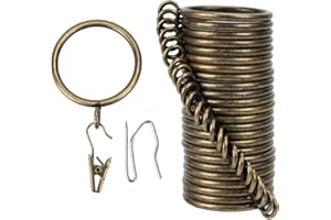 Curtain-Clip Rings with Hooks Drapery-Decorative - 1 Inch Inside Diameter Included Pin Hooks and Clips Designed to Effortlessly Hold Up 2 Standard Curtains 24Pcs Bronze Exselens
