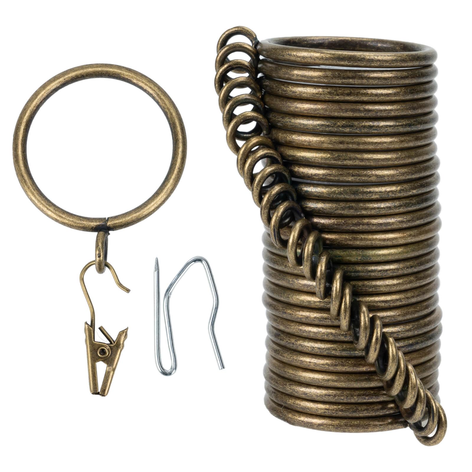 Curtain Rings and Hooks Clip,32mm Inside Diameter,Complete Set with Curtain Pole Rings, Hooks and Clips Pack of 24 Curtain Rings for Two Standard Curtains Bronze TXZWJZ