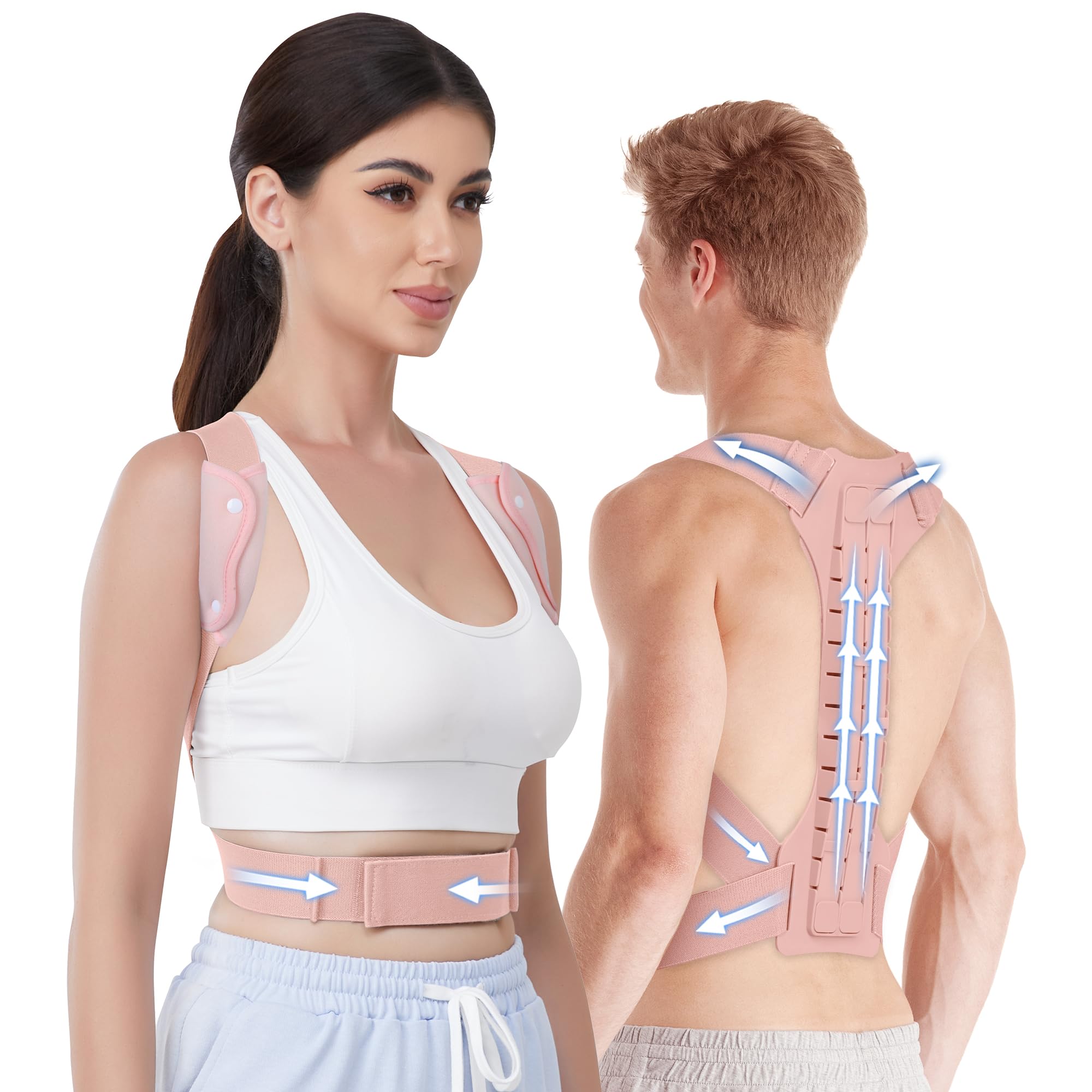 Photo 1 of FORTEMOTUS Posture Corrector for Women - Straightener with Armpit Pads, Upper & Lower Back Pain Relief, Targets Scoliosis, Hunchback, Hump, Thoracic, Spine,M Size,Pink