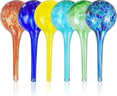 AMFUN 6 Pcs Glass Plant Watering Globes Self Watering System Colorful Hand-Blown