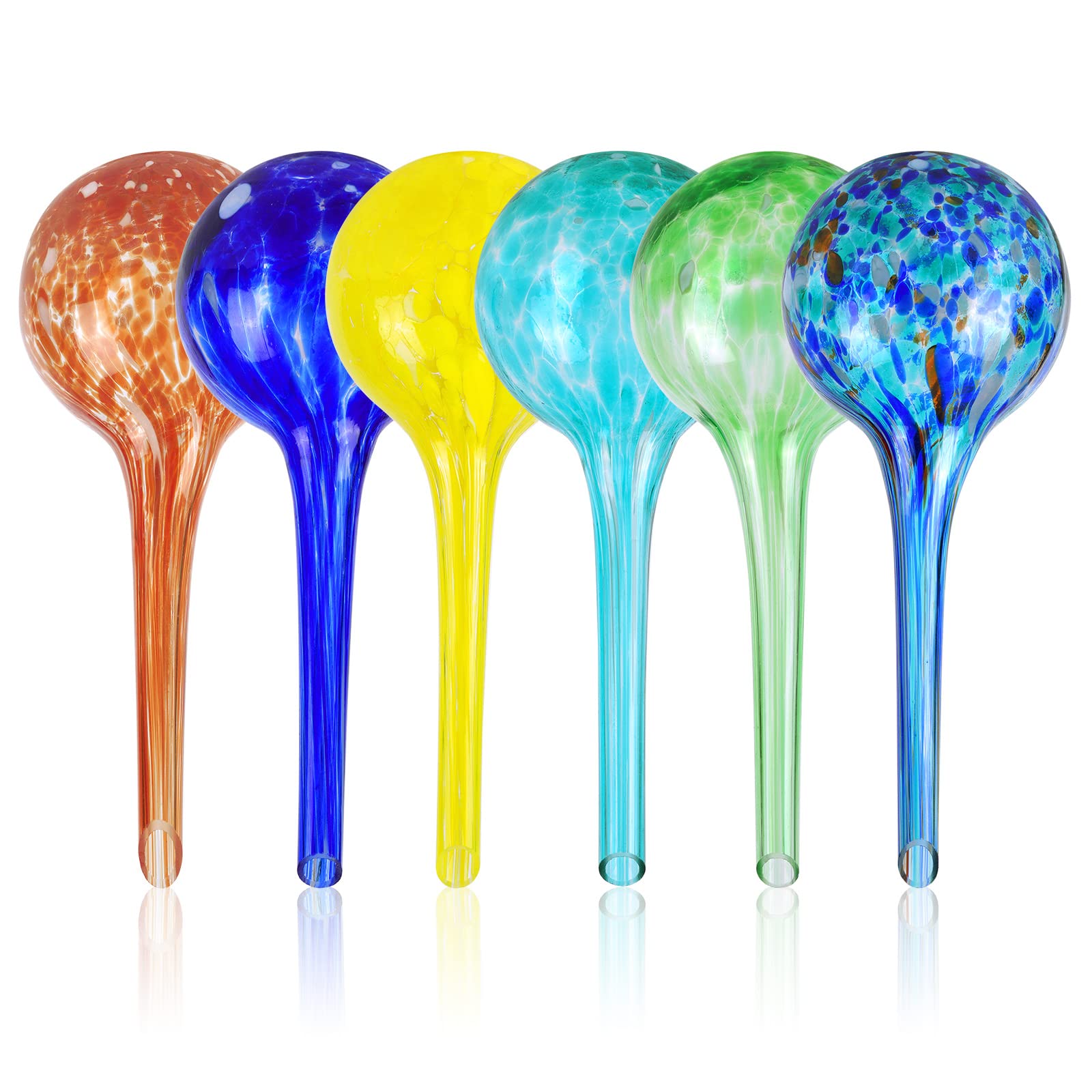 AMFUN 6 Pcs Plant Watering Globes Stakes, Self Watering Feeding System, Hand-Blown Colorful Glass Plant Watering Devices, Automatic Waterers Aqua Ball Drip Feeders Ideal Watering Bulbs for Planters