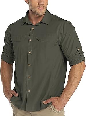 33,000ft Funktionshemd Herren UPF50+ UV-Schutz Langarm Hemd Atmungsaktiv Button-Down-Hemd Outdoor Sportliches Freizeithemd Angelhemd Für Männer