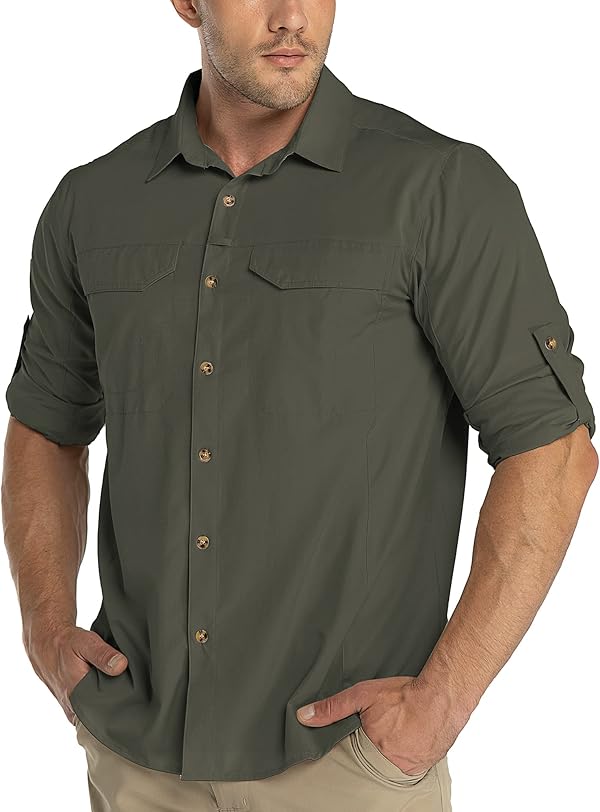 33,000ft Funktionshemd Herren UPF50+ UV-Schutz Langarm Hemd Atmungsaktiv Button-Down-Hemd Outdoor Sportliches Freizeithemd Angelhemd Für Männer