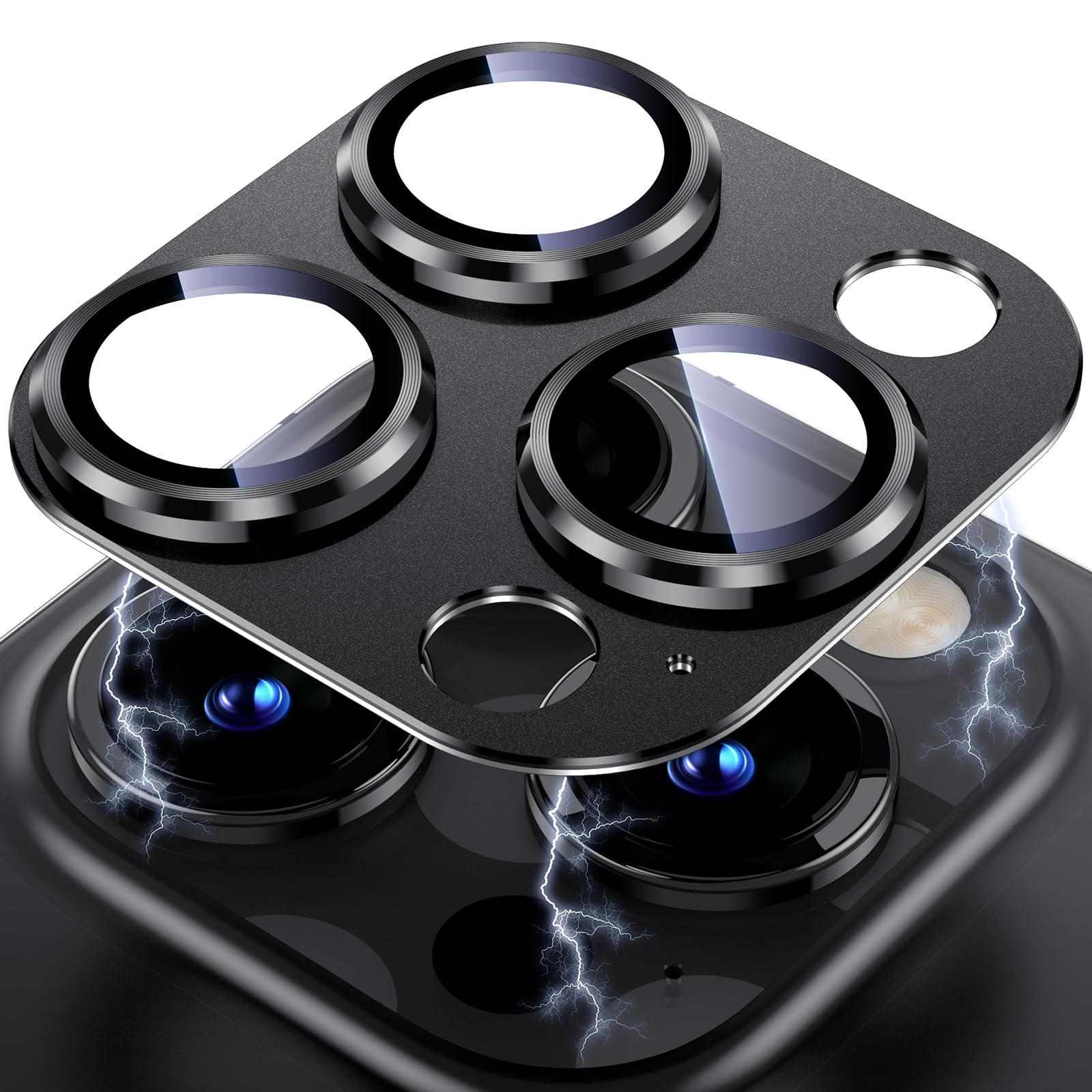 Photo 1 of Uyiton for iPhone 13 Pro/iPhone 13 Pro Max Camera Lens Protector, [Strong Adsorption] [Drop Protection] Metal Ring Tempered Glass Rear Camera Screen Cover - Graphite