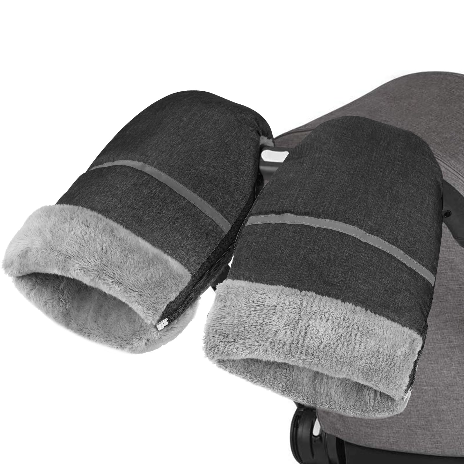 WD&CD Handmuff, Stroller Fleece Hand Muff Gloves Waterproof and Windproof Fleece Lined Pram Muff Pram Zip Hand Warmer for Pram, Grey