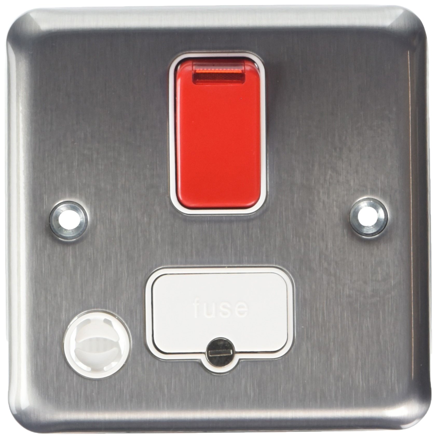 MK K971D6BRC 13A Switched Connection Unit with Neon/Front Flex Outlet/Red Rocker - Brushed Chrome