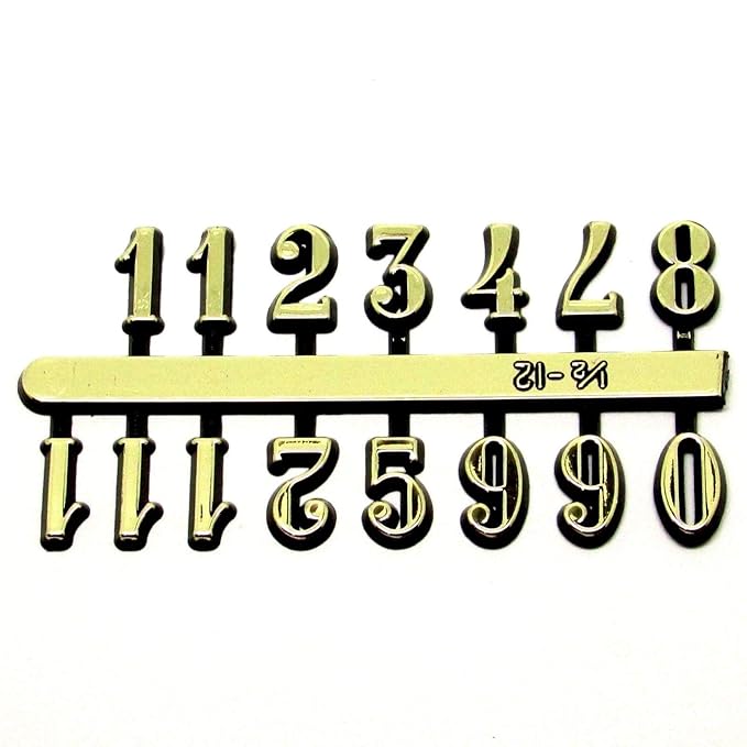 Self Adhesive Black & Gold Plastic Clock Numbers/Roman Numerals/Dots Dashes (Gold Numbers 12mm