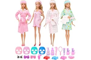27 Pcs Doll Sleeping Clothes Accessories Including 4 Sets Bathrobes Pajamas, Towels, Headband, 12 Toiletries, 8 Accessories, 