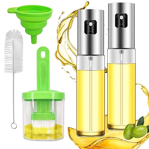 Daily Treasures 2Pack Oil Sprayer Dispenser with Silicone Funnel and Cleaning Brush-Transparent Mist Bottle for Air Fryer, Kitchen, Cooking, Salad, Baking, BBQ, 100ml
