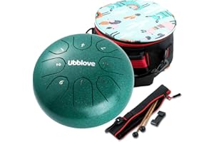 Ubblove Steel Tongue Drum for Kids: 8 Notes 6 Inches Key of C Metal Steel Drums Instrument with Bag for Meditation, Yoga, musical education, zen tone (Green)