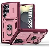 PASNEW Case for Samsung S25 Ultra Camera Cover & Metal Kickstand,Multi-Layer Military Heavy Duty Shockproof Hard Shell for Galaxy S25Ultra,6.9 inch,Pink